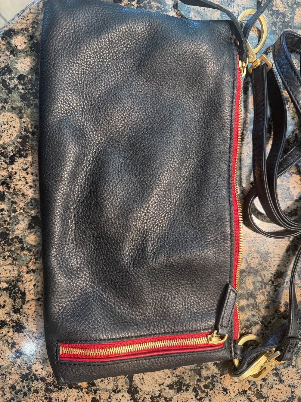 Hammitt Kyle Black Leather Crossbody with Gold Studs and Red Zip - Picture 6 of 12